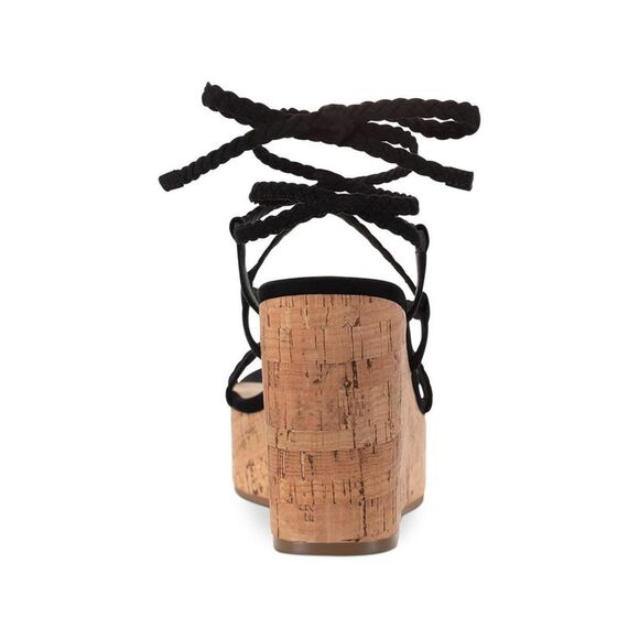 SUN STONE Womens Black 1-1/2" Platform Trinnie Toe Wedge Heeled Sandal 9.5 M - Picture 2 of 3